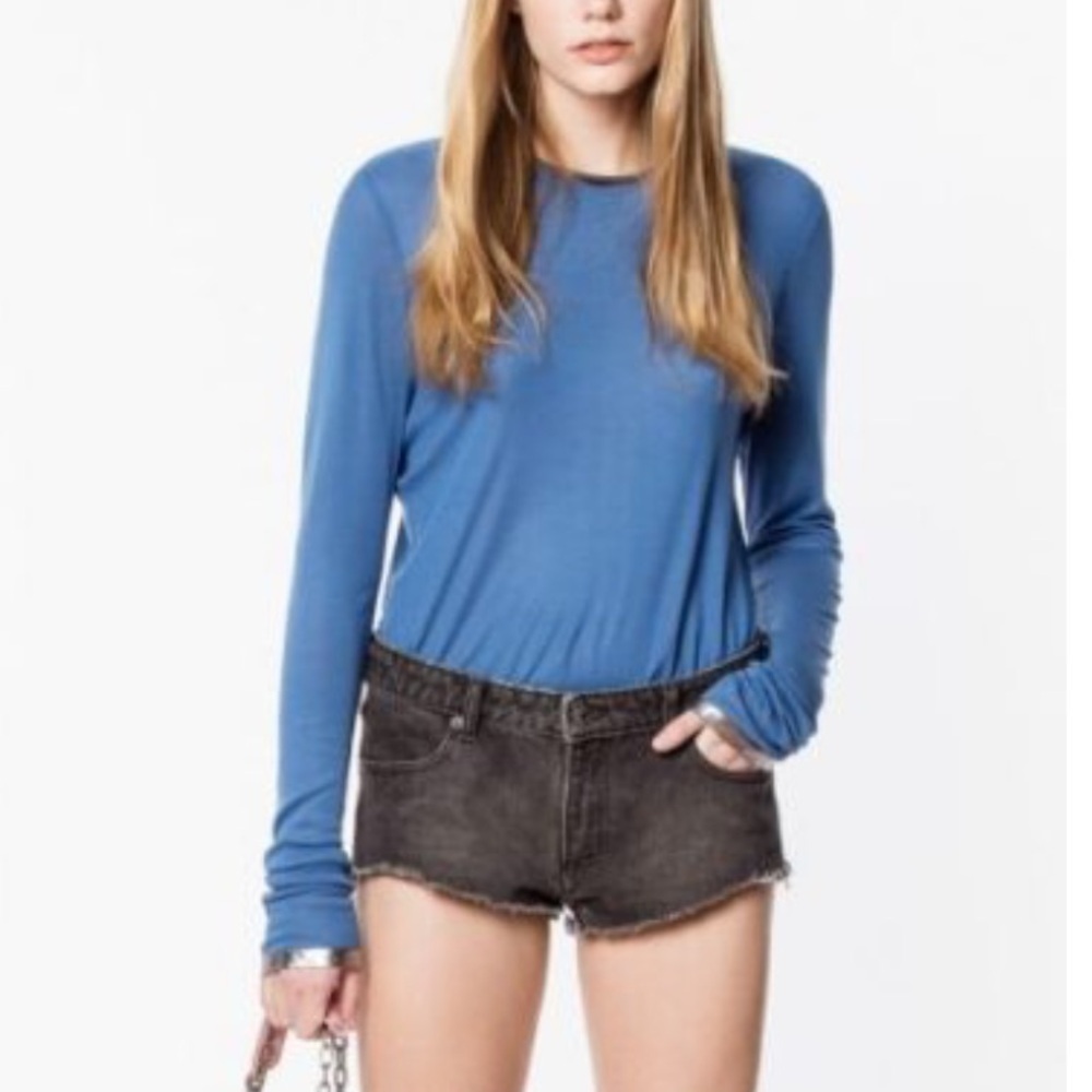Zadig and Voltaire- Blue Willy Cotton Longsleeve Silver Foil T-Shirt